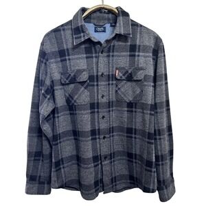 Chaps Mens Flannel Shirt L Gray Black Plaid Long Sleeve Button Up Casual‎ Large